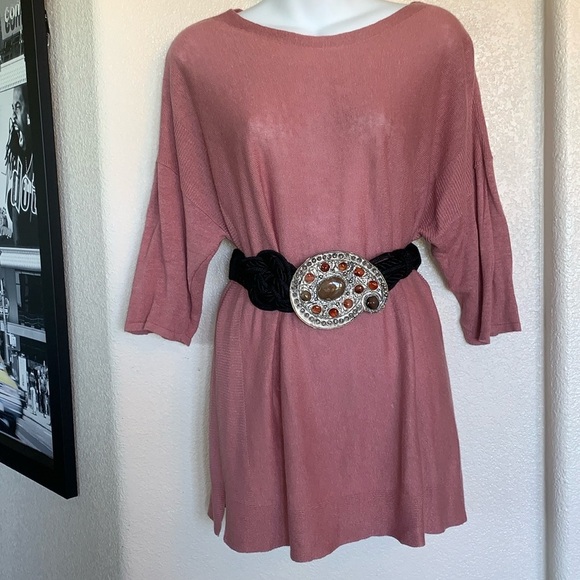 IONE oversized silver paisley buckle with 12 stones on a braided cord belt VTG L main image 14